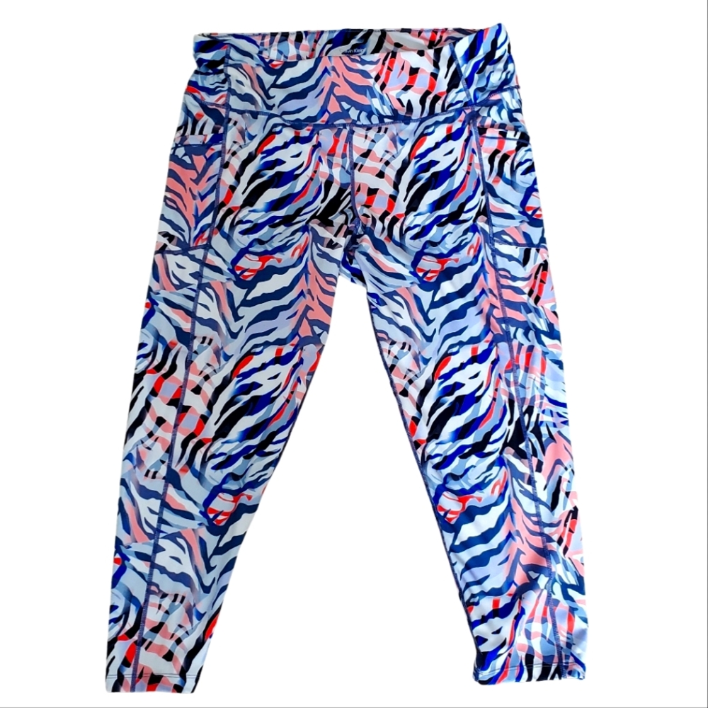 Calvin Klein Performance Stretch Tights 2X Women's Orange/Blue Tiger Stripes NWT